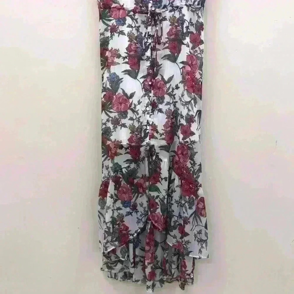 Nanette Lepore Maxi Dress 14 White Pink Green Spaghetti Strap Drawstring Hi Lo L - Picture 5 of 8